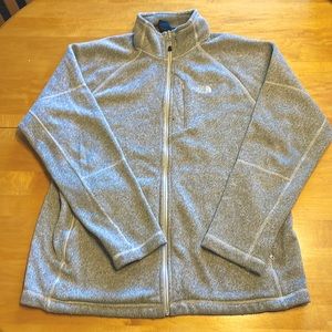 North Face Light Grey Mens Full Zip Fleece Knit Jacket Large